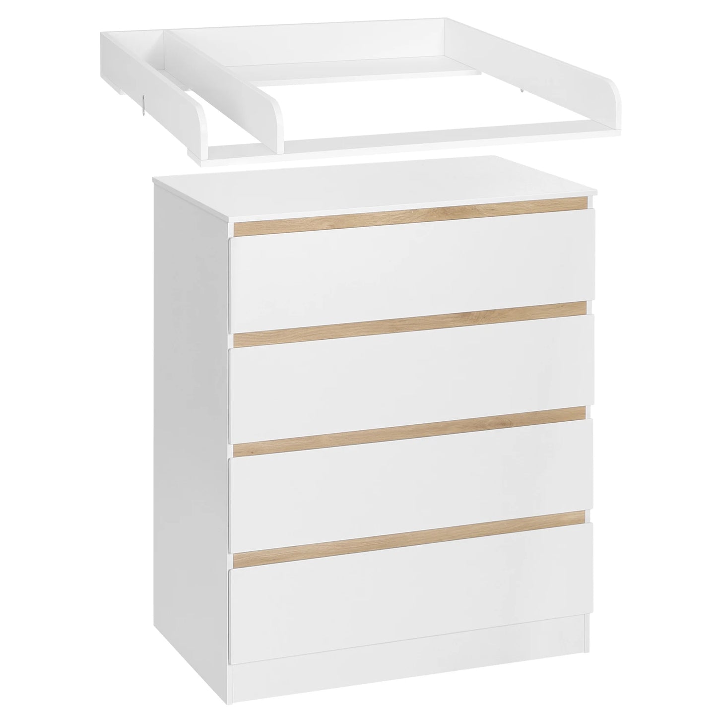 Fasciatoio WOLTU 1SET Bianco con 4 Cassetti 80x75x109,2cm Cassettiera Fasciatoio Unità di Stoccaggio per Bambini per Cameretta