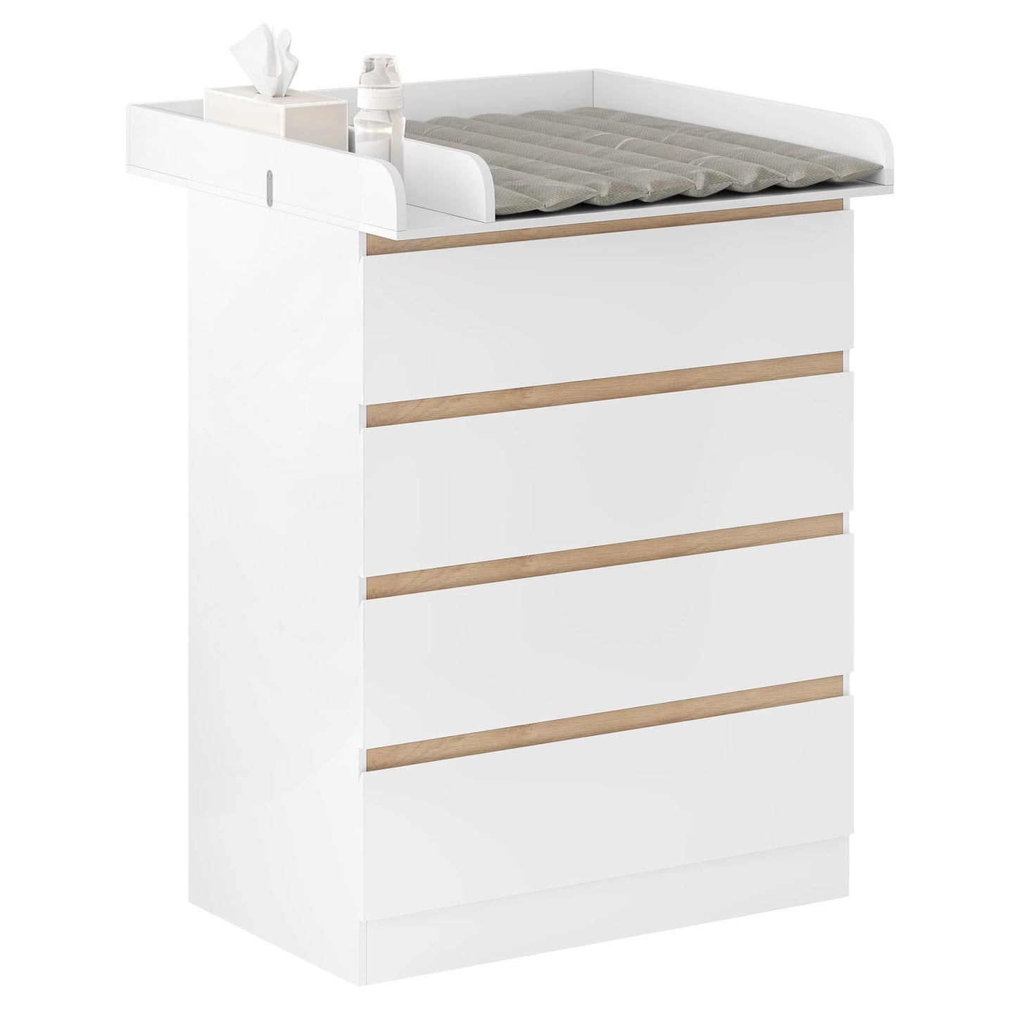 Fasciatoio WOLTU 1SET Bianco con 4 Cassetti 80x75x109,2cm Cassettiera Fasciatoio Unità di Stoccaggio per Bambini per Cameretta