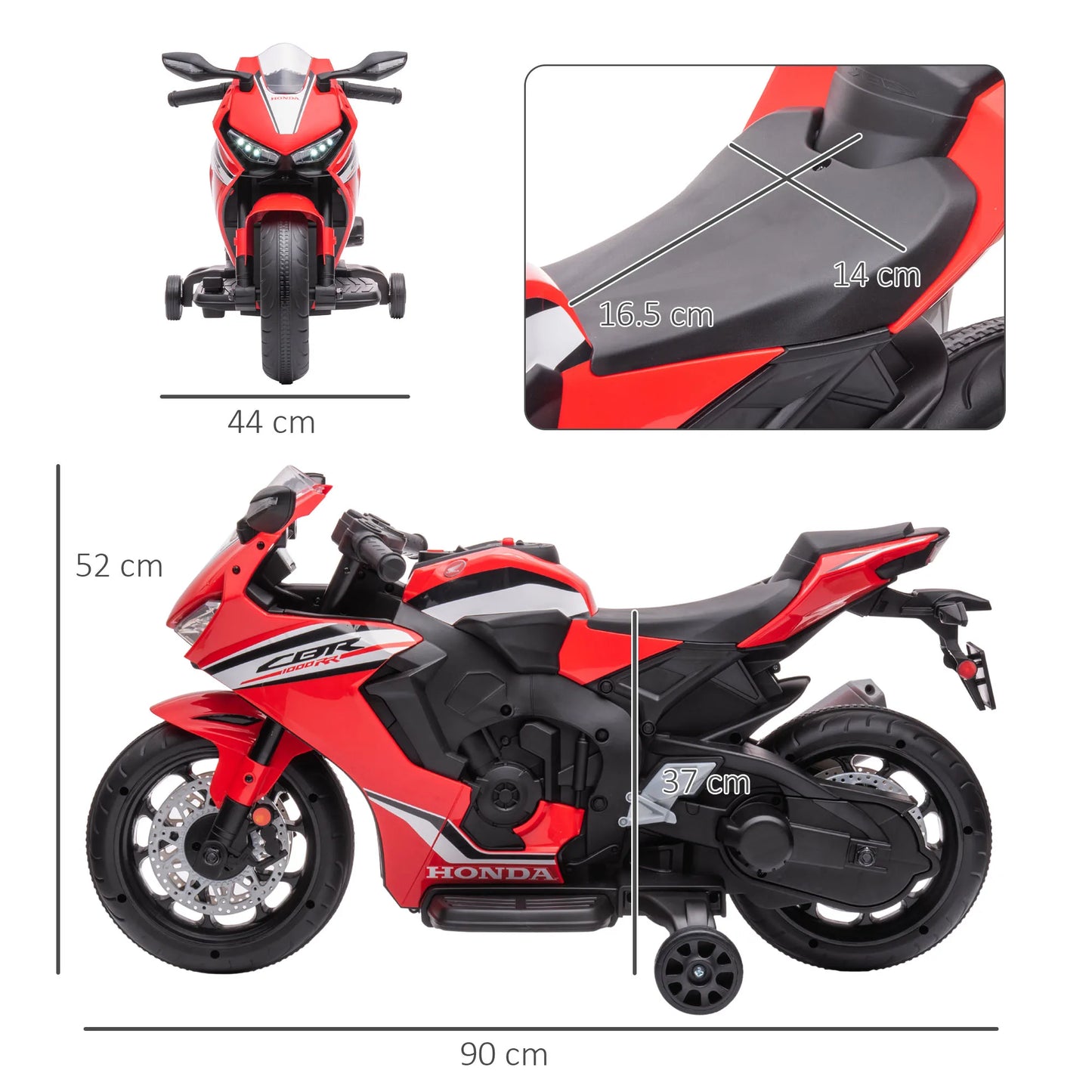 Moto elettrica per bambini HOMCOM con licenza Honda, batteria ricaricabile da 6V, velocità 3 km/h, con musica e ruote stabilizzatrici, colore rosso