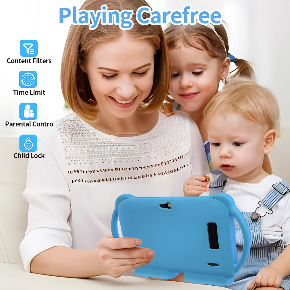 Nuovo tablet per bambini da 7 pollici (2025) con custodia antiurto a tema cartone animato, WiFi 5G, tablet educativo con Google per l’apprendimento, 4GB di RAM, 64GB di memoria interna, batteria da 4000mAh.