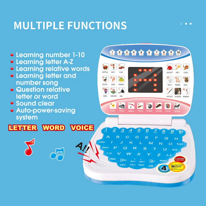 Computer portatile educativo per bambini, giocattolo elettronico prescolare per l’apprendimento delle lingue, regalo per lo sviluppo delle capacità cognitive dei più piccoli