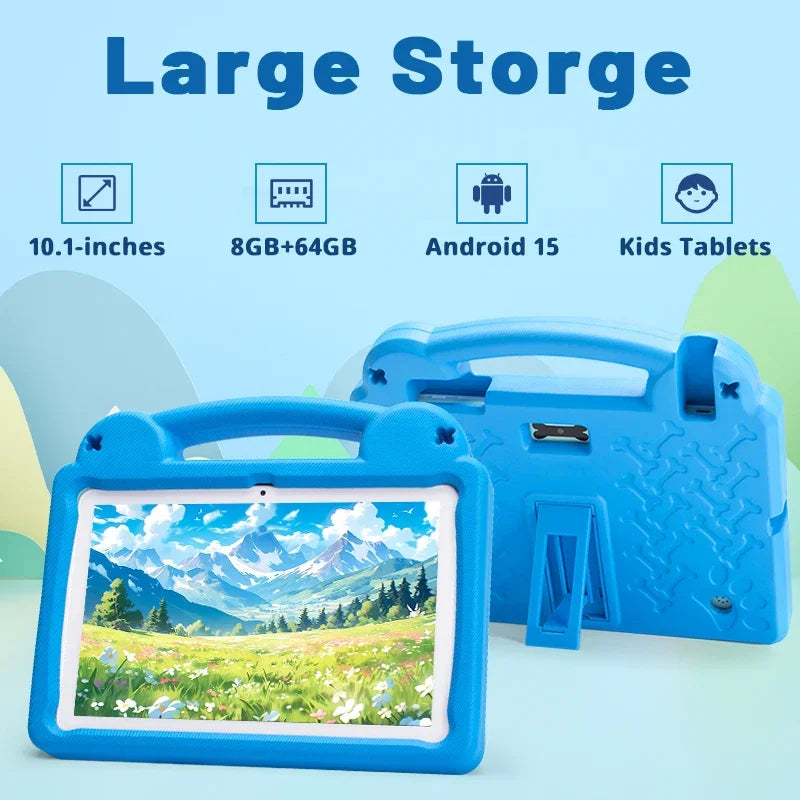 2025 Upgraded Kids Tablet, 10.1" Android 15 Kids Tablet with Parental Control, 5000mAh Battery, 8GB+64GB,Great Gift for Toddlers