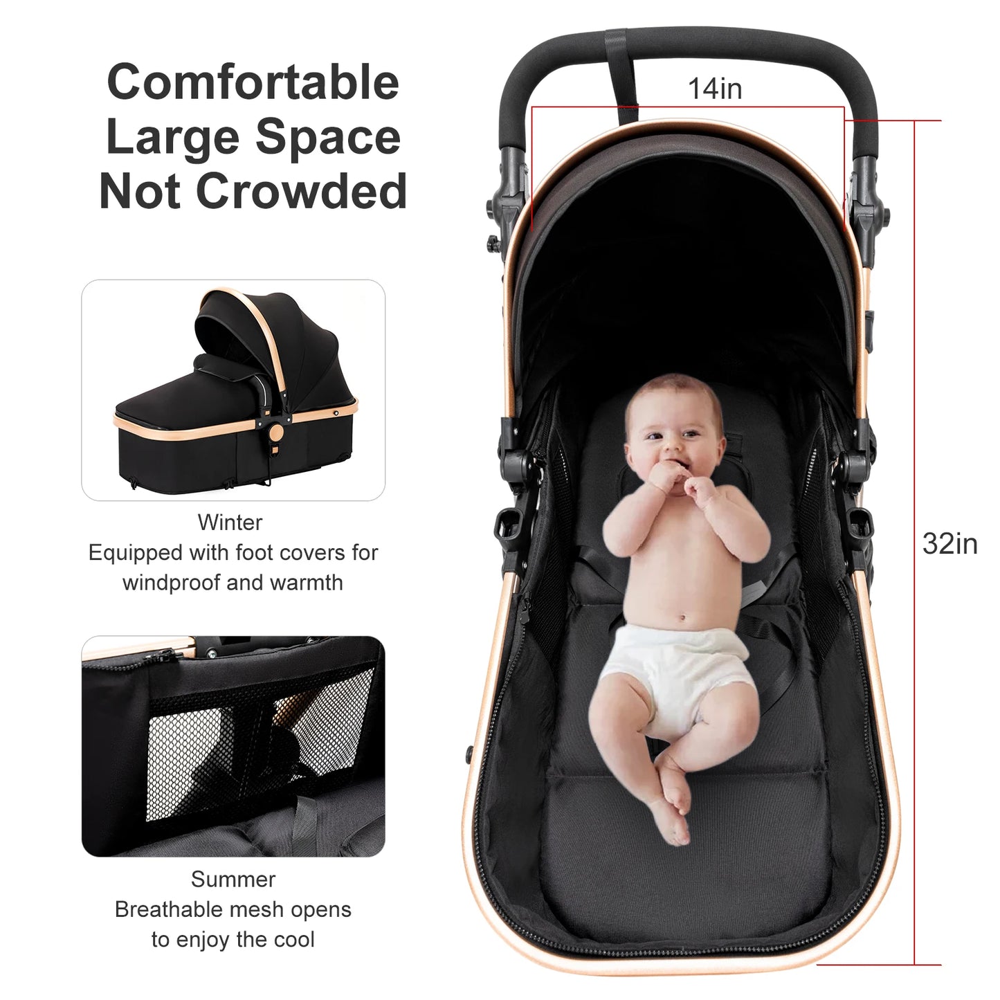 Passeggino 3 in 1 per neonati – Leggero, pieghevole e confortevole, ideale per ogni viaggio