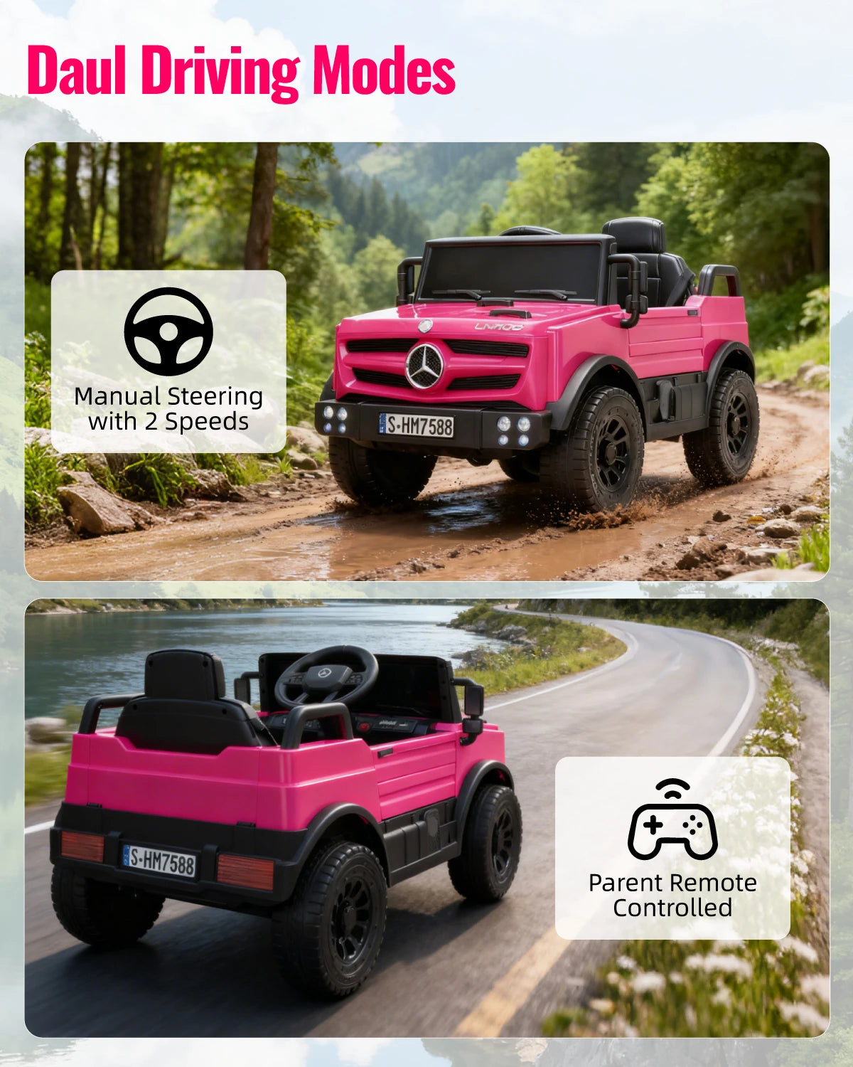 Regala ai tuoi bambini l’avventura in stile fuoristrada con il Mercedes-Benz Unimog elettrico 12V! Dotato di telecomando per i genitori, luci LED, lettore musicale e cintura di sicurezza, offre un’esperienza di guida sicu