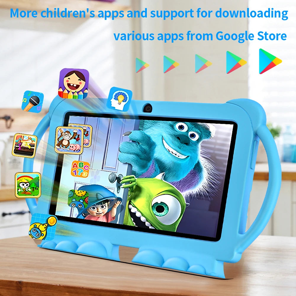 Nuovo tablet per bambini da 7 pollici (2025) con custodia antiurto a tema cartone animato, WiFi 5G, tablet educativo con Google per l’apprendimento, 4GB di RAM, 64GB di memoria interna, batteria da 4000mAh.