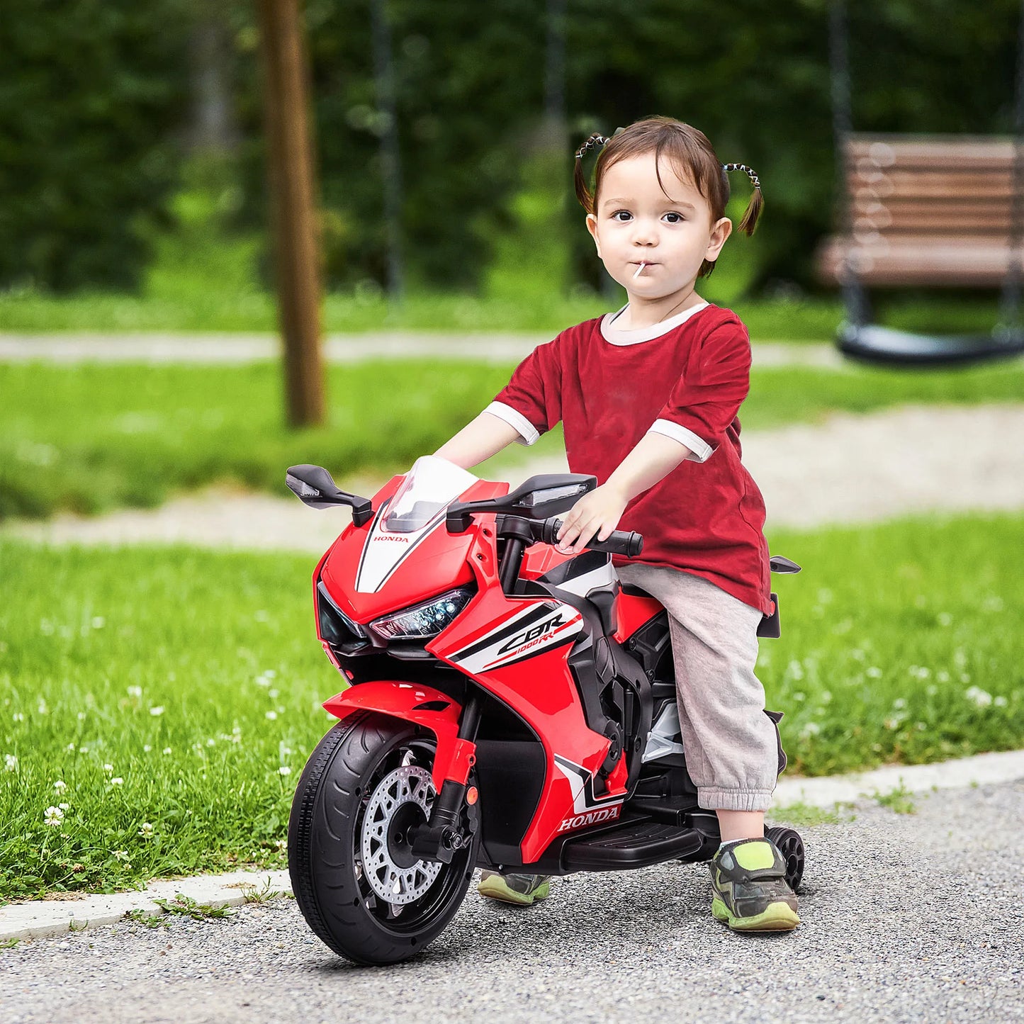 Moto elettrica per bambini HOMCOM con licenza Honda, batteria ricaricabile da 6V, velocità 3 km/h, con musica e ruote stabilizzatrici, colore rosso
