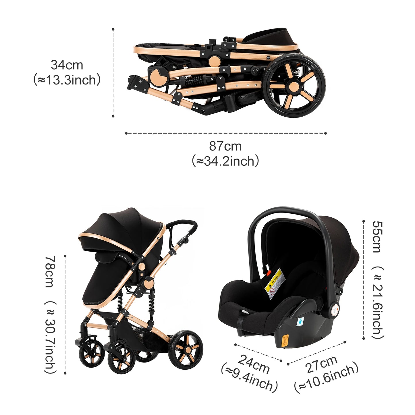 Passeggino 3 in 1 per neonati – Leggero, pieghevole e confortevole, ideale per ogni viaggio