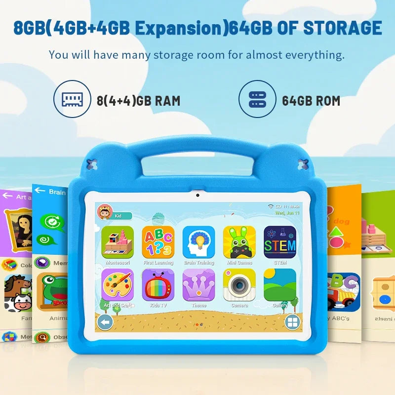 2025 Upgraded Kids Tablet, 10.1" Android 15 Kids Tablet with Parental Control, 5000mAh Battery, 8GB+64GB,Great Gift for Toddlers