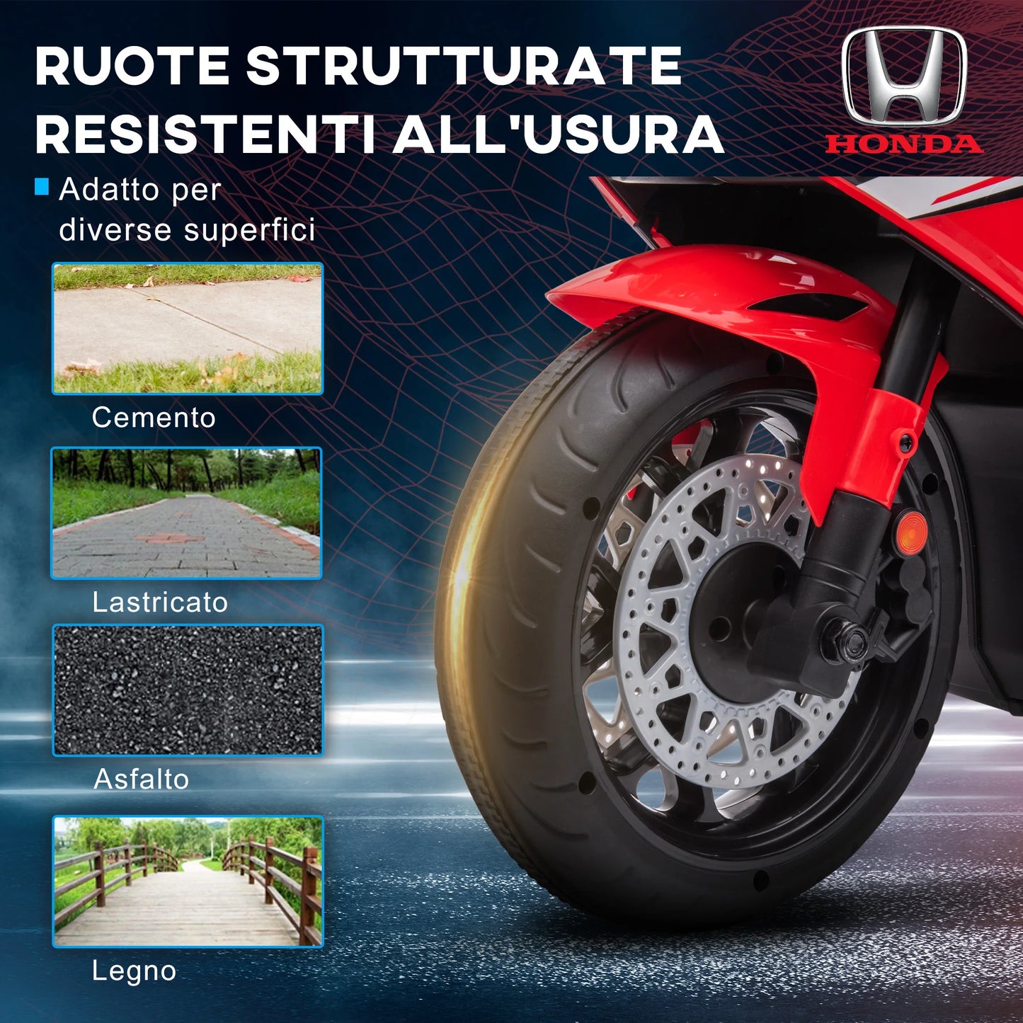 Moto elettrica per bambini HOMCOM con licenza Honda, batteria ricaricabile da 6V, velocità 3 km/h, con musica e ruote stabilizzatrici, colore rosso
