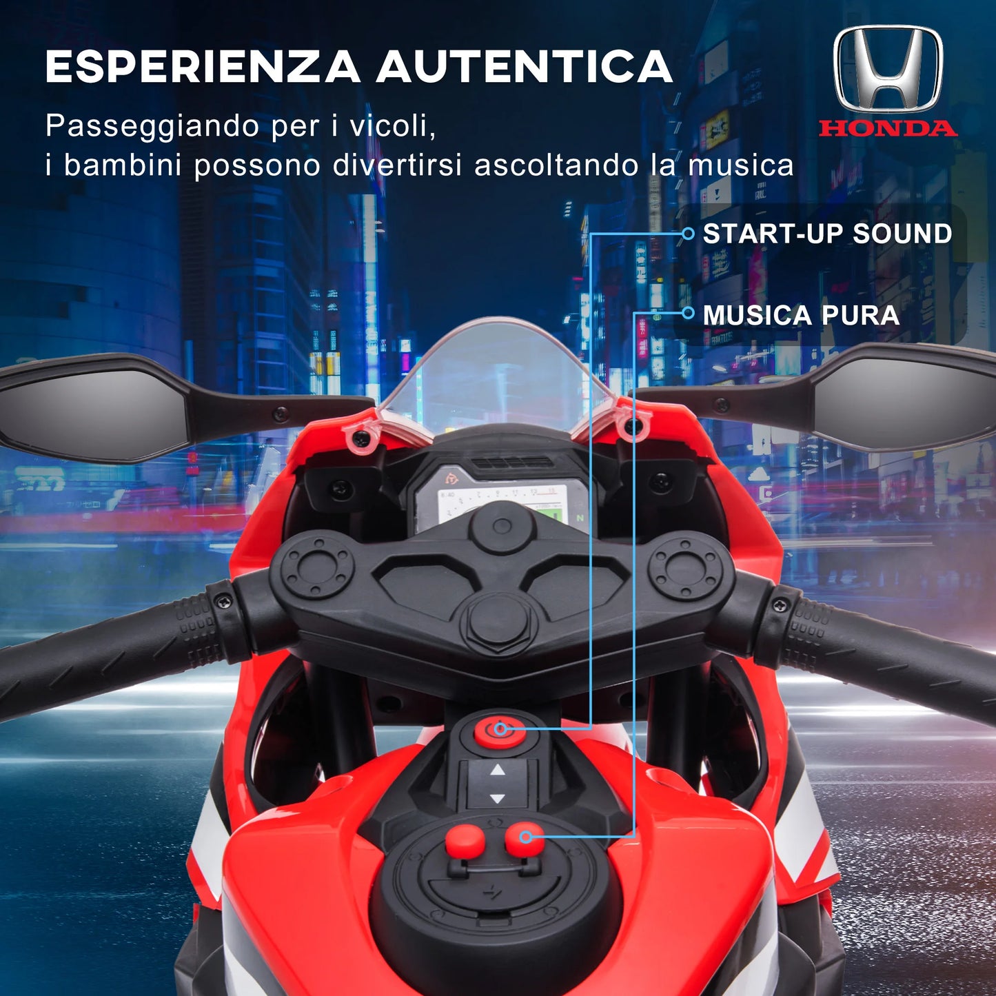 Moto elettrica per bambini HOMCOM con licenza Honda, batteria ricaricabile da 6V, velocità 3 km/h, con musica e ruote stabilizzatrici, colore rosso